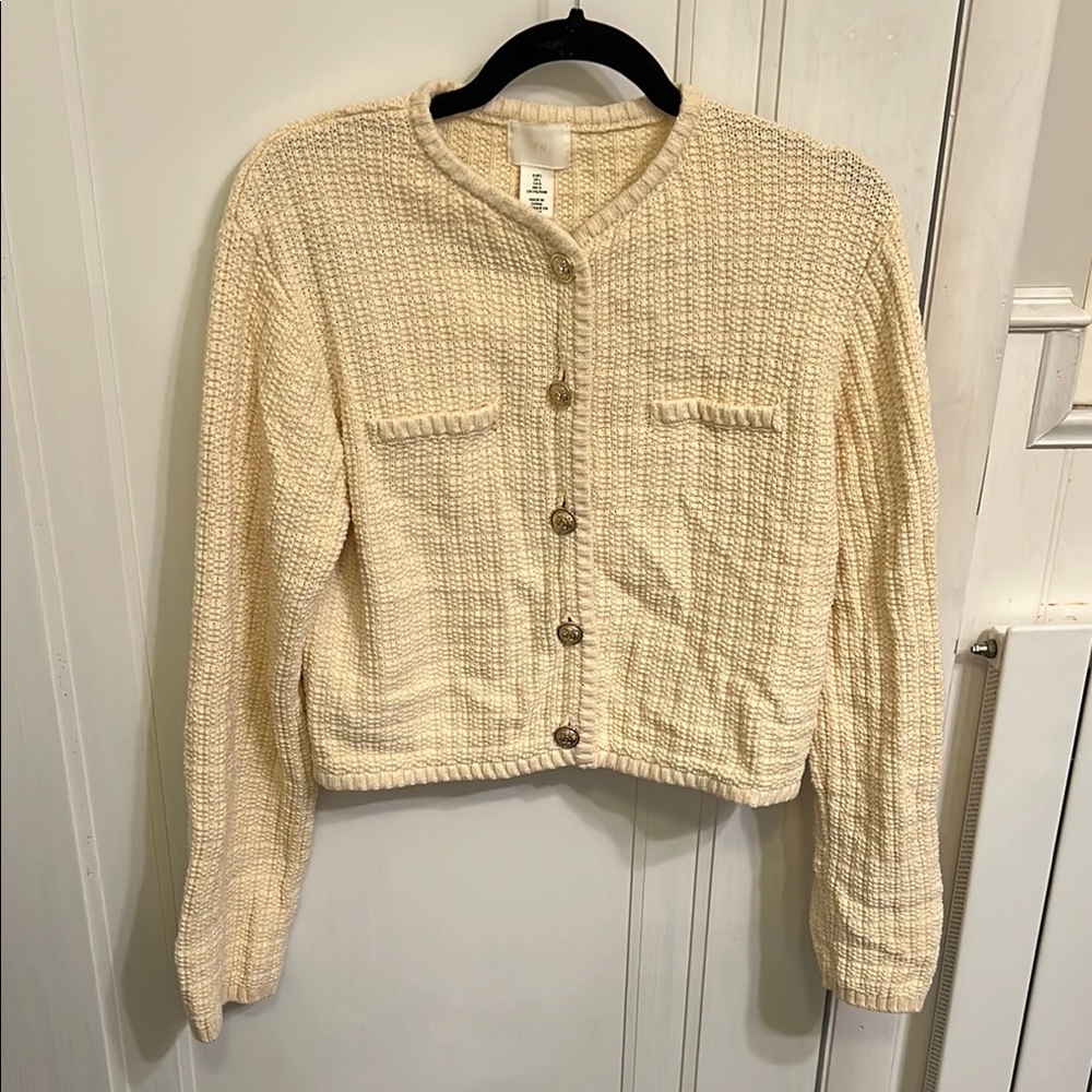 H&M Cream Textured Button-Up Jacket L